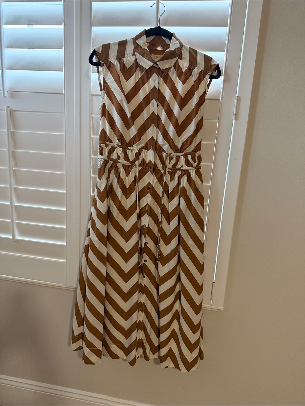 Anthropologie Brown and Cream Chevron Sleeveless Shirt Dress